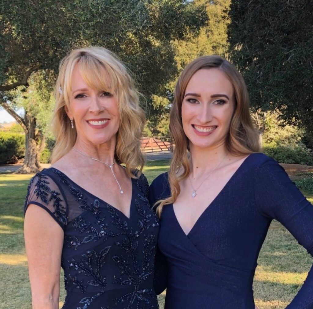 Mother and daughter glammed up by a special event makeup artist with professional hair and makeup for a holiday party in Santa Barbara